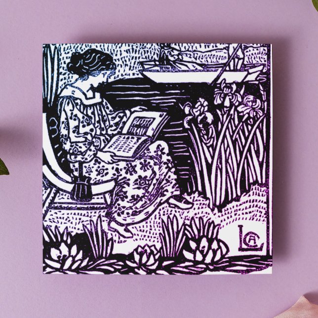 Art Nouveau Woman Reading   Glass Coaster (Creator Uploaded)