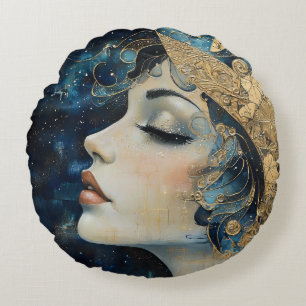 Art Nouveau Woman   Round Cushion