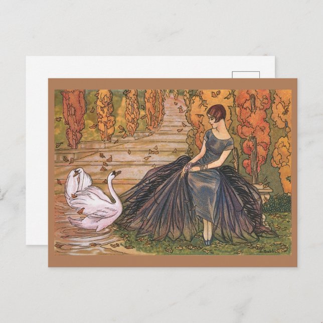 Art Nouveau Woman Swan vintage art illustration Postcard (Front/Back)