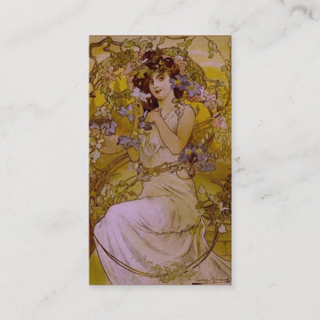 Art Nouveau Woman with Clematis Business Card (Front)