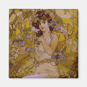 Art Nouveau Woman with Clematis Magnet