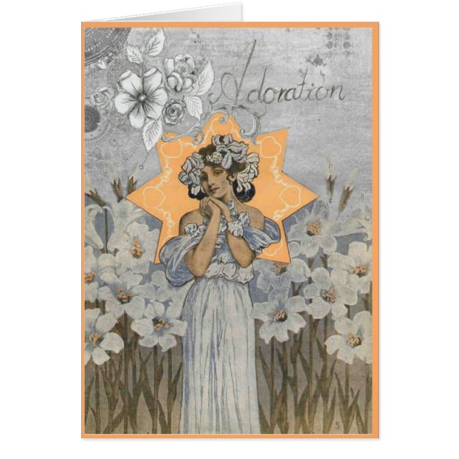 Art nouveau woman with daffodils floral card (Front)
