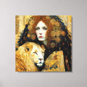 Art Nouveau Woman With Leon Inspired By Klimt Canvas Print