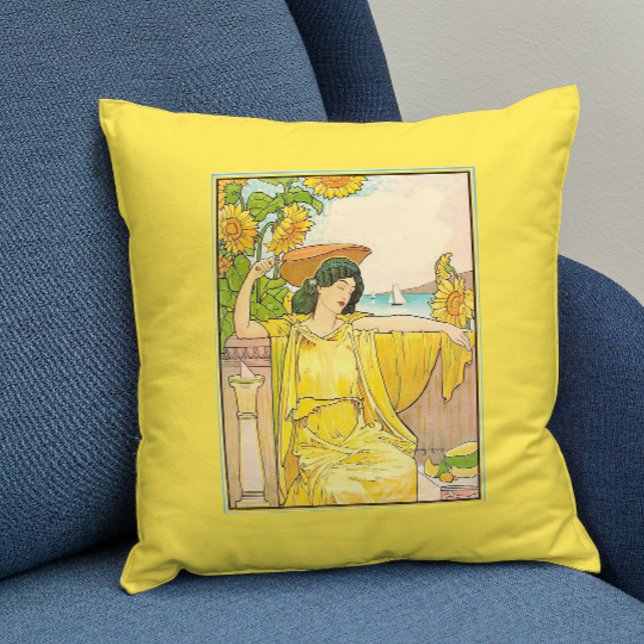 Art Nouveau Woman with Sunflowers Cushion (Creator Uploaded)