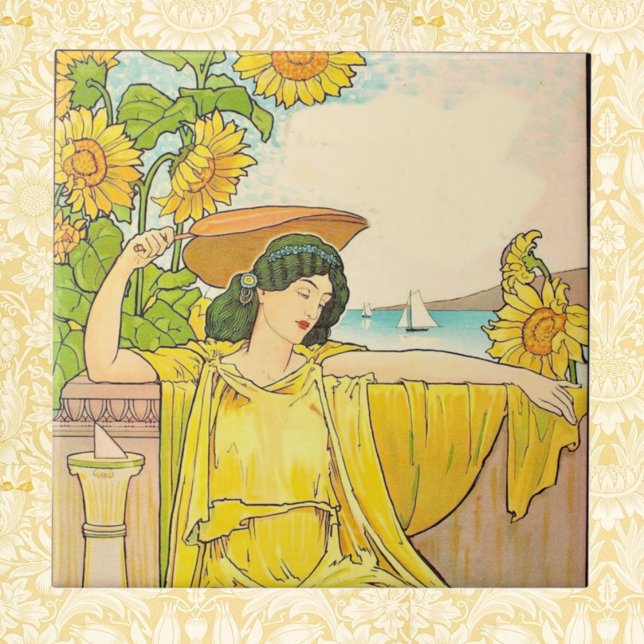 Art Nouveau Woman with Sunflowers    Tile (Creator Uploaded)
