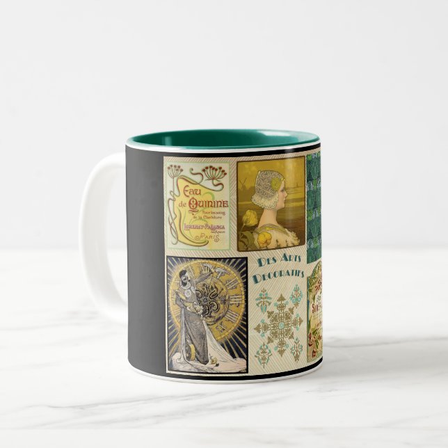 Art nouveau women advertisement vintage Two-Tone coffee mug (Front Left)