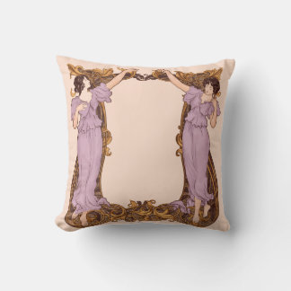 Art Nouveau Women Floral Frame Vintage Decorative Cushion