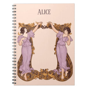 Art Nouveau Women Floral Frame Vintage Decorative  Notebook