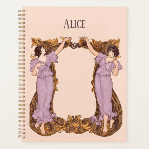 Art Nouveau Women Floral Frame Vintage Decorative  Planner