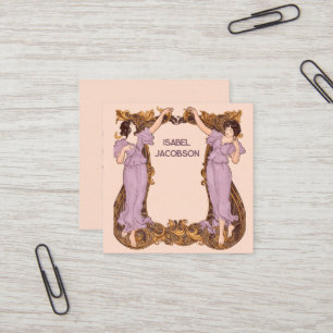 Art Nouveau Women Floral Frame Vintage Decorative  Square Business Card