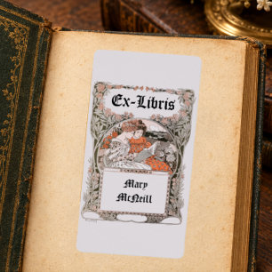 Art Nouveau Women Flowers Ex Libris Template