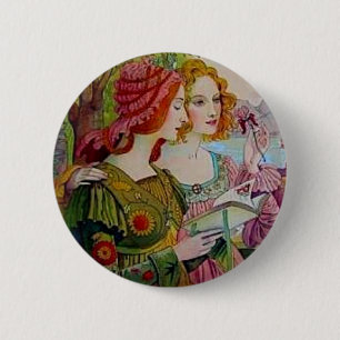 Art Nouveau Women with Book 6 Cm Round Badge
