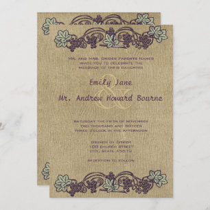 Art Nouveau Woodgrain Vintage Vineyard Wedding Invitation