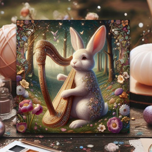 Art Nouveau Woodland Bunny Floral Easter Holiday Card (Creator Uploaded)