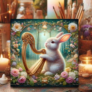 Art Nouveau Woodland Music Bunny Easter  Holiday Card
