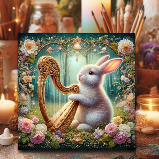 Art Nouveau Woodland Music Bunny Easter  Holiday Card (Creator Uploaded)