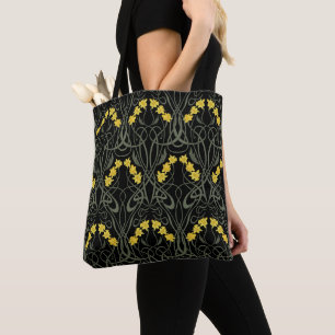 Art Nouveau Yellow Daffodils and Stems Black Tote Bag