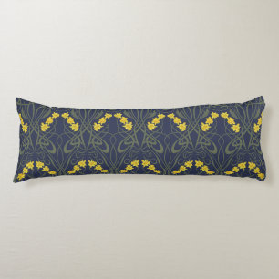 Art Nouveau Yellow Daffodils and Stems Blue Body Cushion