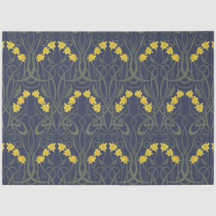 Art Nouveau Yellow Daffodils and Stems Blue Tissue Paper