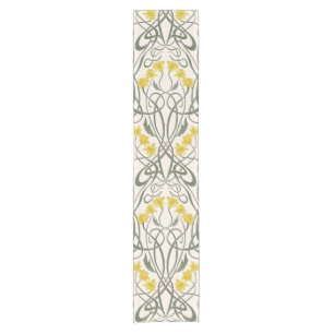 Art Nouveau Yellow Daffodils and Stems Cream Short Table Runner