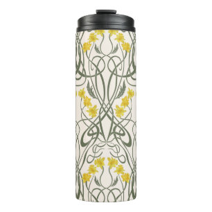 Art Nouveau Yellow Daffodils and Stems Cream Thermal Tumbler