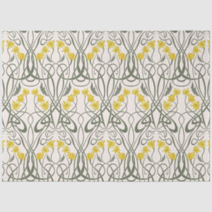 Art Nouveau Yellow Daffodils and Stems Cream Tissue Paper