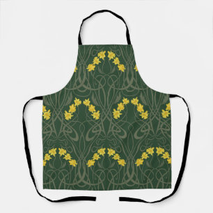 Art Nouveau Yellow Daffodils and Stems Green Apron