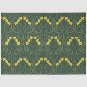 Art Nouveau Yellow Daffodils and Stems Green Tissue Paper