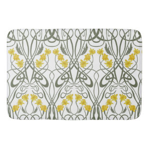 Art Nouveau Yellow Daffodils and Stems White Bath Mat