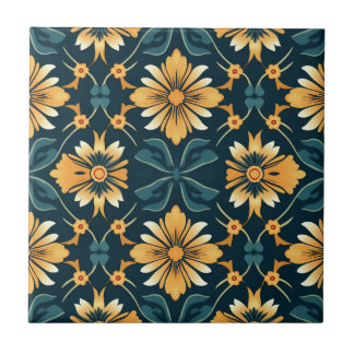 Art Nouveau Yellow Floral Pattern Tile