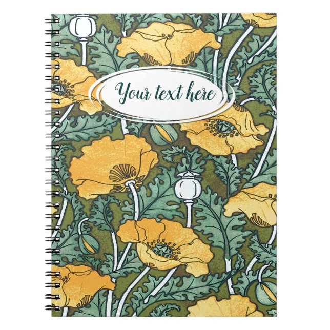Art Nouveau Yellow Poppy Your Text Notebook (Front)