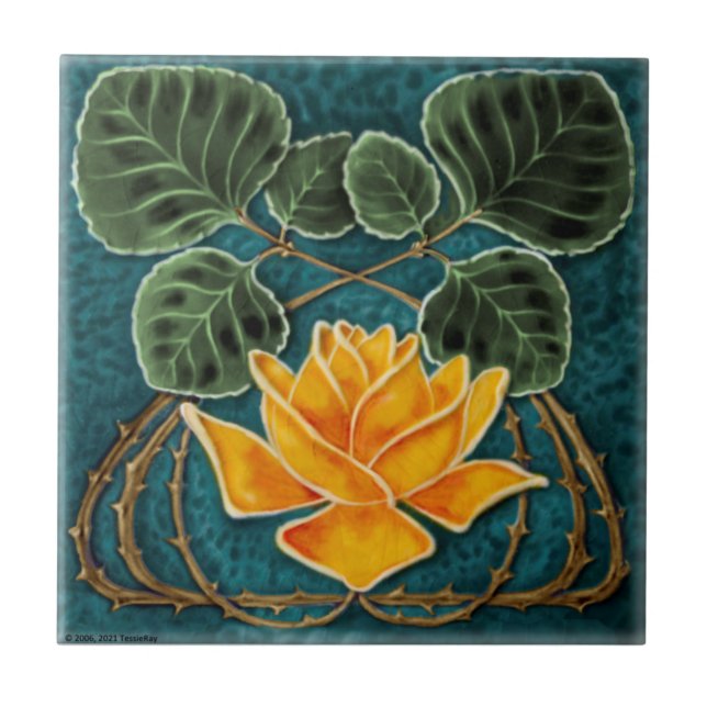 Art Nouveau Yellow Rose Jugendstil Repro c1900 Tile (Front)