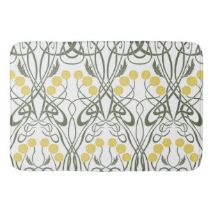Art Nouveau Yellow Roses and Sinuous Stems Bath Mat
