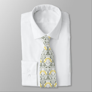 Art Nouveau Yellow Roses and Sinuous Stems Tie
