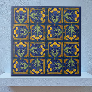 Art Nouveau Yellow Tulip n Royal Blue Tile Pattern
