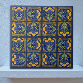Art Nouveau Yellow Tulip n Royal Blue Tile Pattern