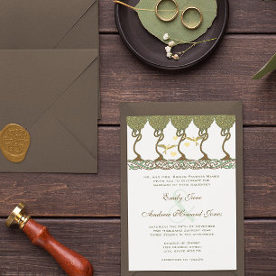 Art Nouveau Yellow Vintage Love Birds Wedding  Invitation