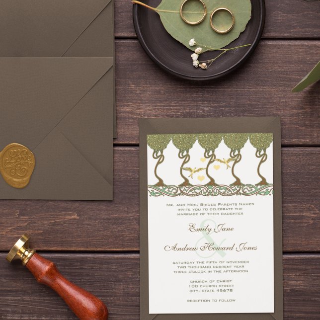 Art Nouveau Yellow Vintage Love Birds Wedding  Invitation (Creator Uploaded)