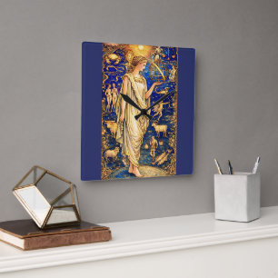 Art Nouveau Zodiac Goddess Celestial Illustration  Square Wall Clock