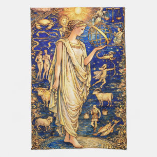 Art Nouveau Zodiac Goddess Celestial Illustration  Tea Towel