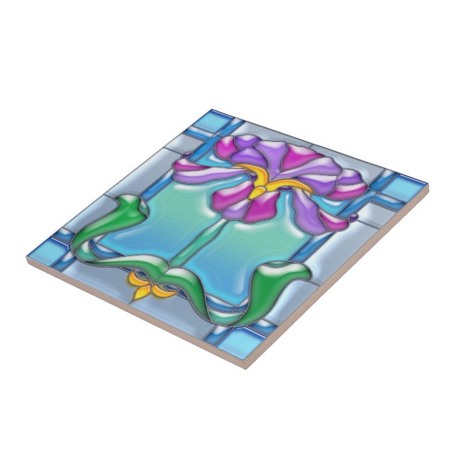 Art Noveau Iris Stained Glass Tile (Side)