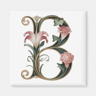 Art Nuevo Black, Pink and Gold Letter B Magnet