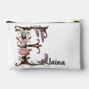 Art Nuevo Gold and Purple Letter E Accessories Bag