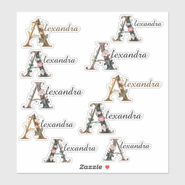 Art Nuevo Letter A Vinyl Name Stickers (Sheet)