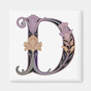 Art Nuevo Pink and Gold Letter D Magnet