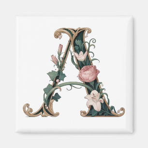 Art Nuevo Pink Rose Letter A Magnet