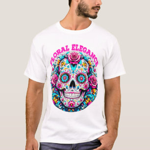 Art of a Sugar Skull with Floral ElegancePatterns T-Shirt