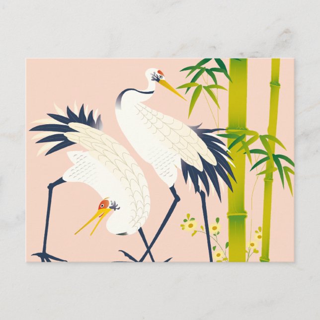 art of beautiful cranes in the bamboo thicket postcard (Front)