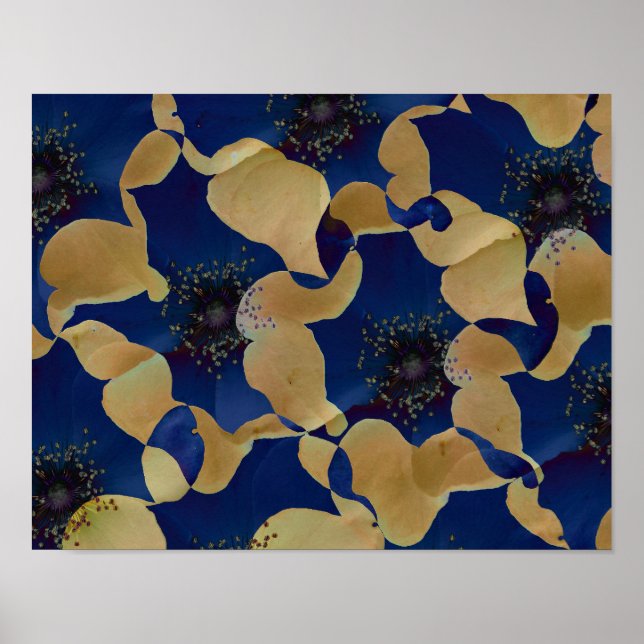 Art of beige and blue colour floral/flower pattern poster (Front)