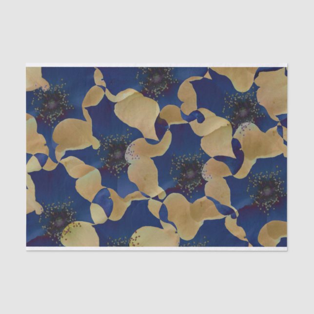 Art of beige and blue colour floral/flower pattern tissue paper (Front)